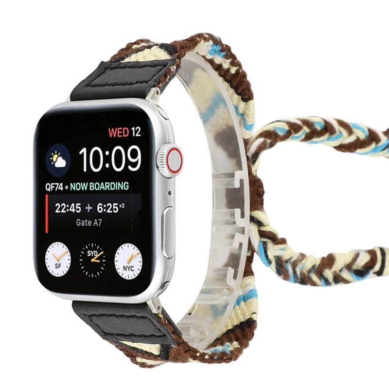 Bracelet Apple Watch 1 Tissu Brun Fonce Bohemien Face