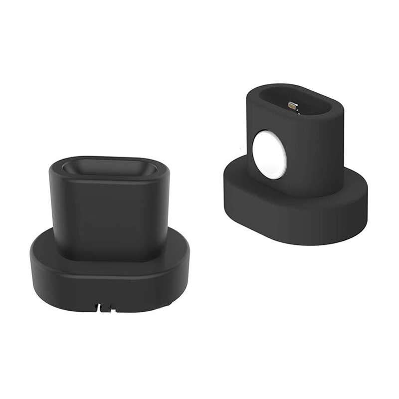 Support-pour-Apple-Watch-et-Airpod-Noir-Silicone-Avant-Arriere