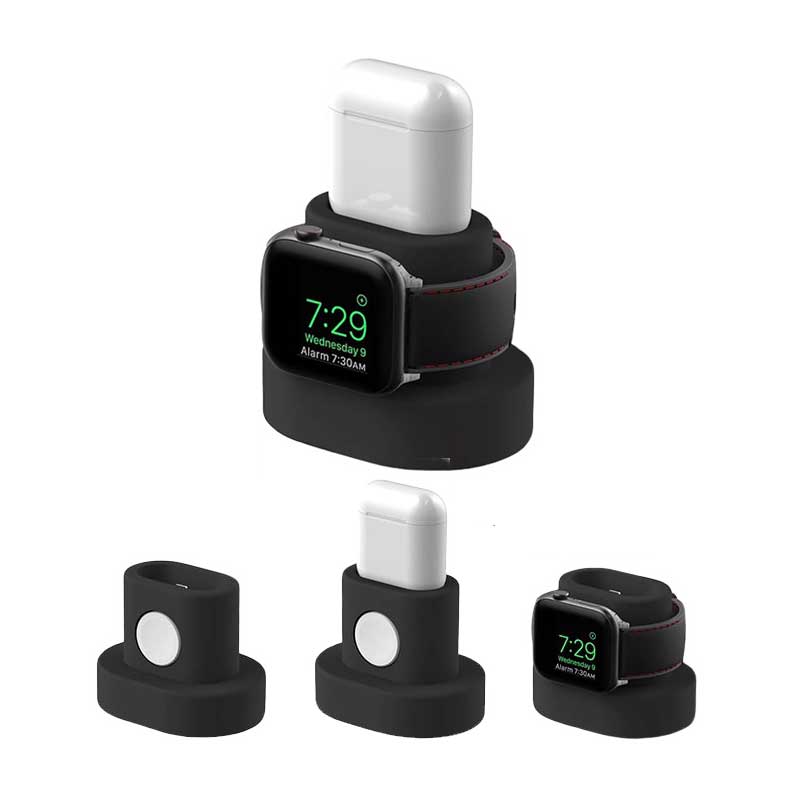 Support-pour-Apple-Watch-et-Airpod-Noir-Silicone-Triple-Vue